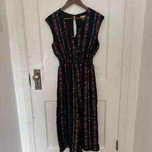 Miami Black and Red Patterned Midi Dress